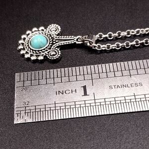 925 Silver Necklace W/ Turquoise Teardrop Floral Vine Boho Pattern Woman's Gift